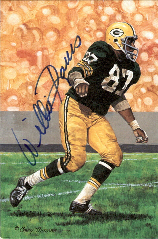 Willie Davis HOF Autographed Goal Line Art GLAC Postcard Green Bay Packers JSA