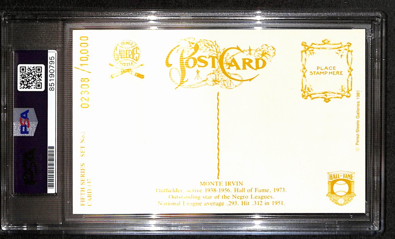 Monte Irvin HOF Signed 1985 Perez Steele Postcard NY Giants PSA/DNA 187425