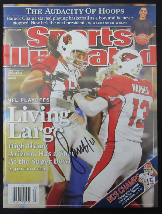 Larry Fitzgerald Signed 2009 Sports Illustrated Magazine NO LABEL JSA 190780