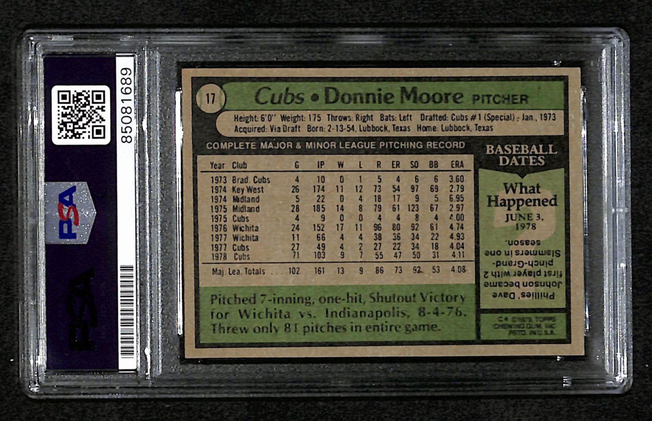 Donnie Moore Signed 1979 Topps Card #17 Chicago Cubs PSA/DNA 184595