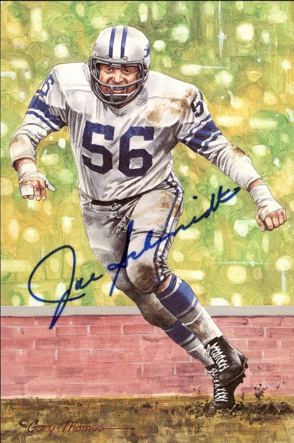 Joe Schmidt HOF Autographed Goal Line Art GLAC Postcard Detroit Lions JSA