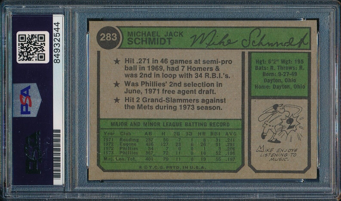 1974 Topps Mike Schmidt Phillies #283 Card Signed PSA/DNA GEM MINT 10 179370