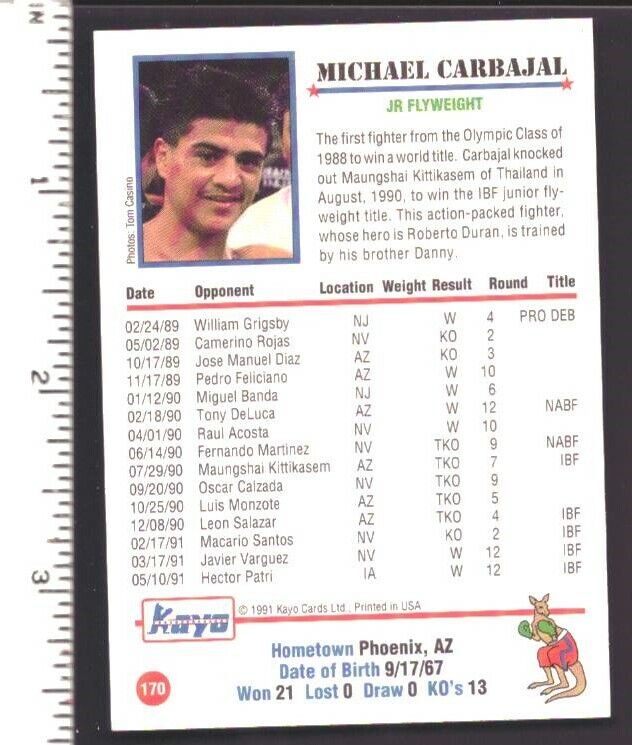 Michael Carbajal Boxer Signed/Autographed 1991 Kayo Trading Card #170 151871