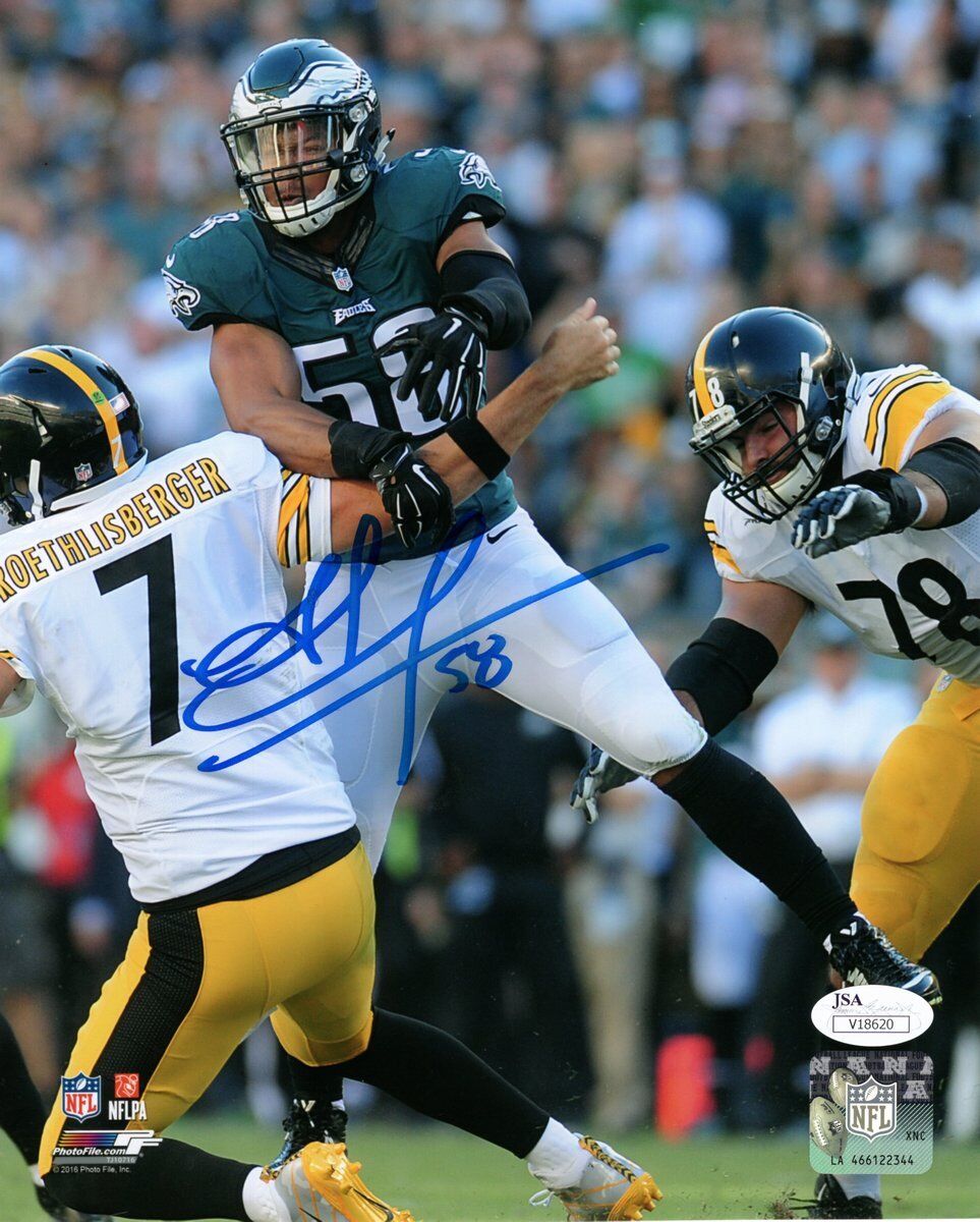 Jordan Hicks Philadelphia Eagles 58 Autographed 8x10 Color Photo JSA 136738