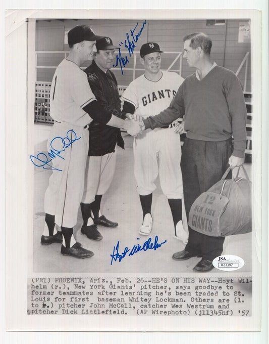 Hoyt Wilhelm John McCall Wes Westrum Giants Signed 8x10 Wire Photo JSA 134400