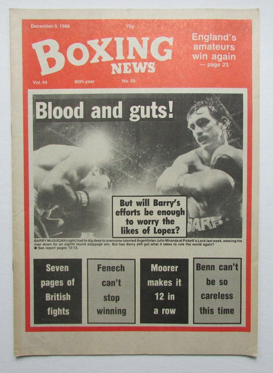 December 9, 1988 Boxing News Magazine Barry McGuigan vs. Julio Miranda