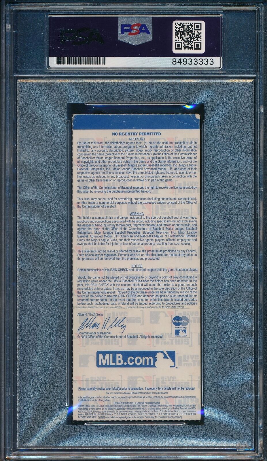 2004 ALCS Game 7 Ticket Clincher David Ortiz HOF Red Sox Signed/Auto PSA/DNA