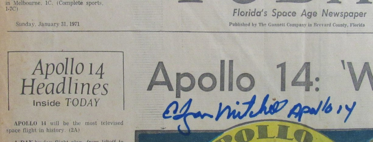 Apollo 14 Astronaut Edgar Mitchell Signed/Insc 1971 Souvenir Newspaper PSA/DNA