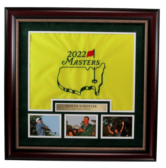 Scottie Scheffler Yellow 2022 Masters Pin Flag with Photo Collage Framed 190239