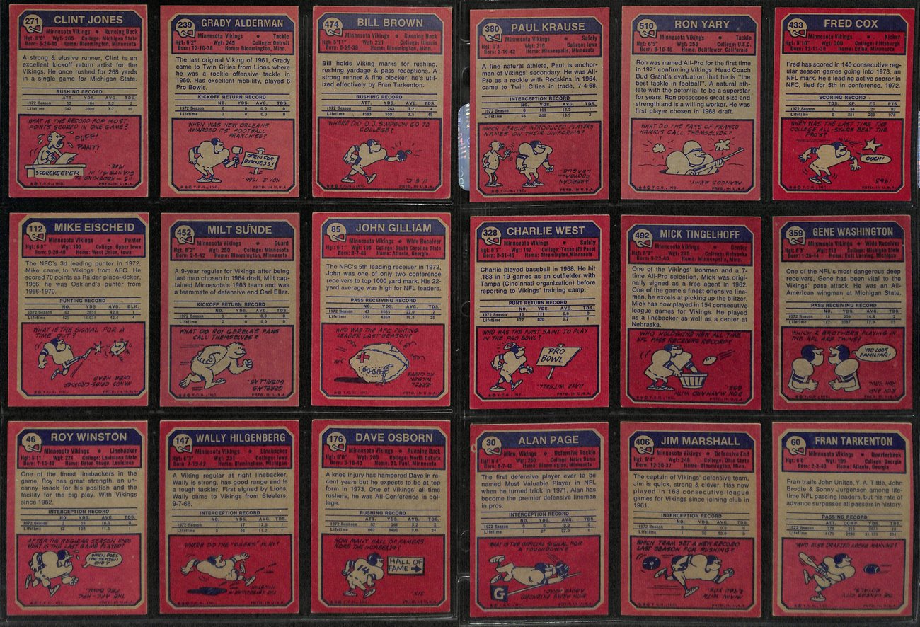 1973 TOPPS Football Minnesota Vikings Complete Team Set 1-21 Cards 189263