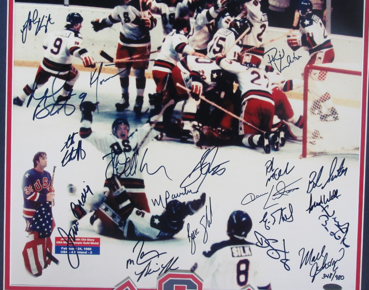 1980 US Olympic Hockey Team Multi-Signed 16x20 Photo Framed Steiner 190487