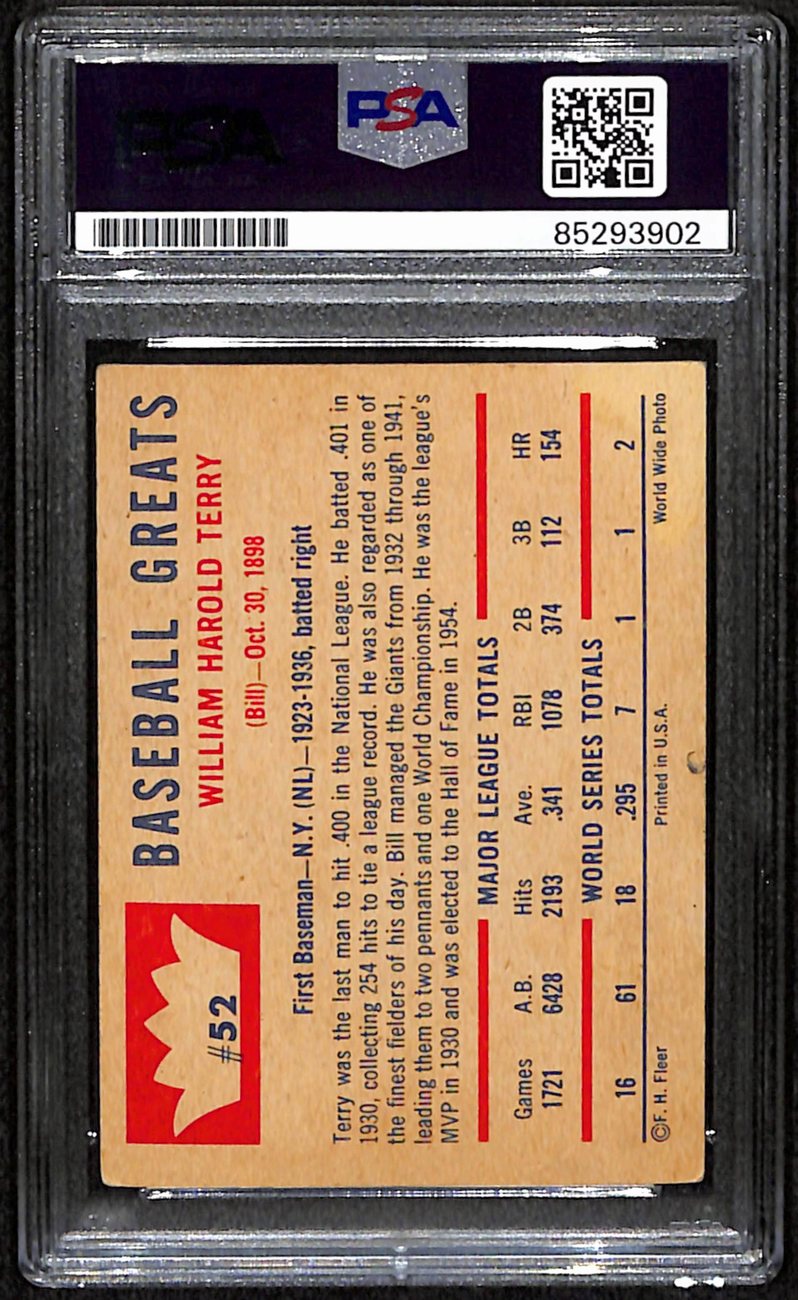 Bill Terry HOF Signed/Autographed 1960 Fleer Card #52 NY Giants PSA/DNA 190892