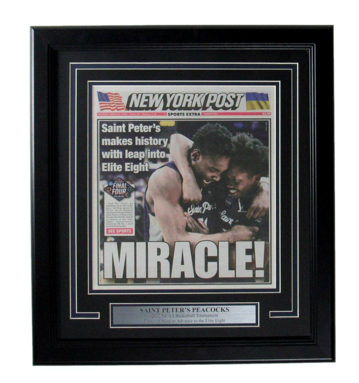 New York Post Newspaper Saint Peter's 2022 NCAA Basketball Champs Framed 167596