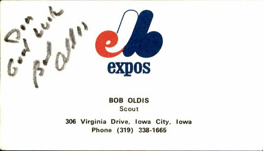 Bob  Oldis Phillies/Pirates/Expos Signed/Autographed Expos Business Card 162533