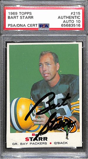 Bart Starr HOF Packers Signed/Auto 1969 TOPPS Football Card #215 PSA/DNA 187837