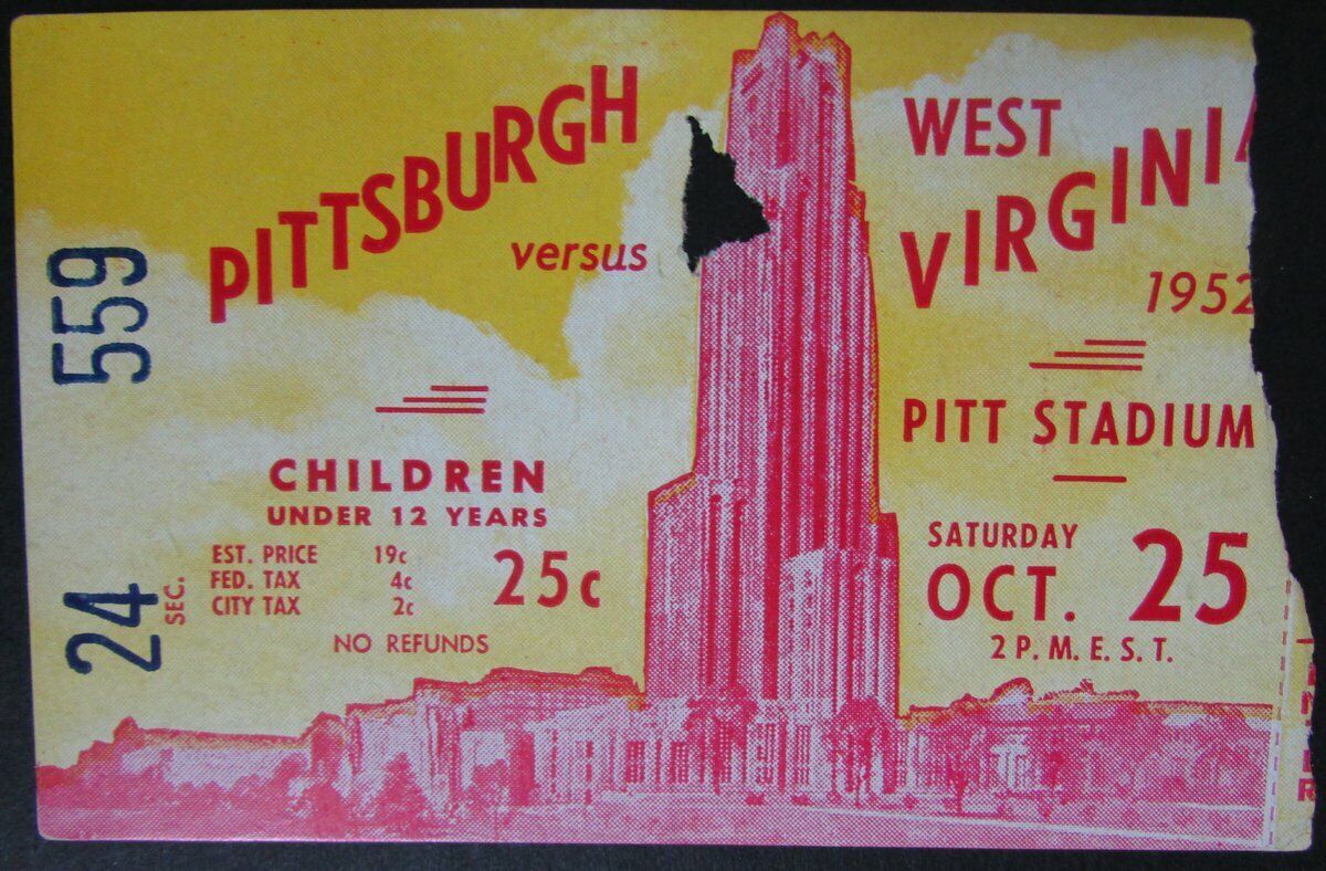 1952 Pitt Panthers vs. WVU Ticket Stub  10/25/52 at Pitt Stadium 145441