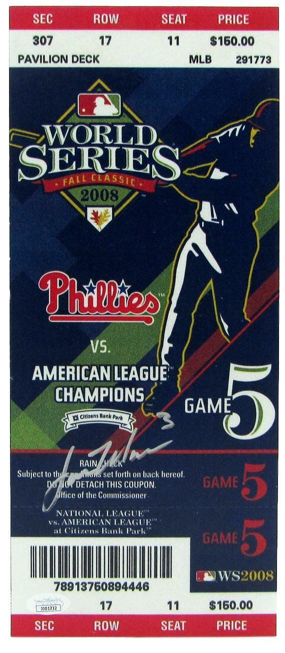 Lou Marson Phillies Signed/Auto 2008 World Series Mini-Mega Ticket JSA 154595