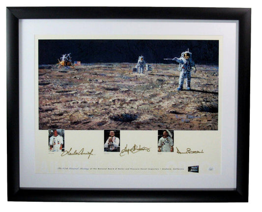 Pete Conrad/Gene Kranz/Alan Bean Autographed 30x24 Print Framed JSA 177251