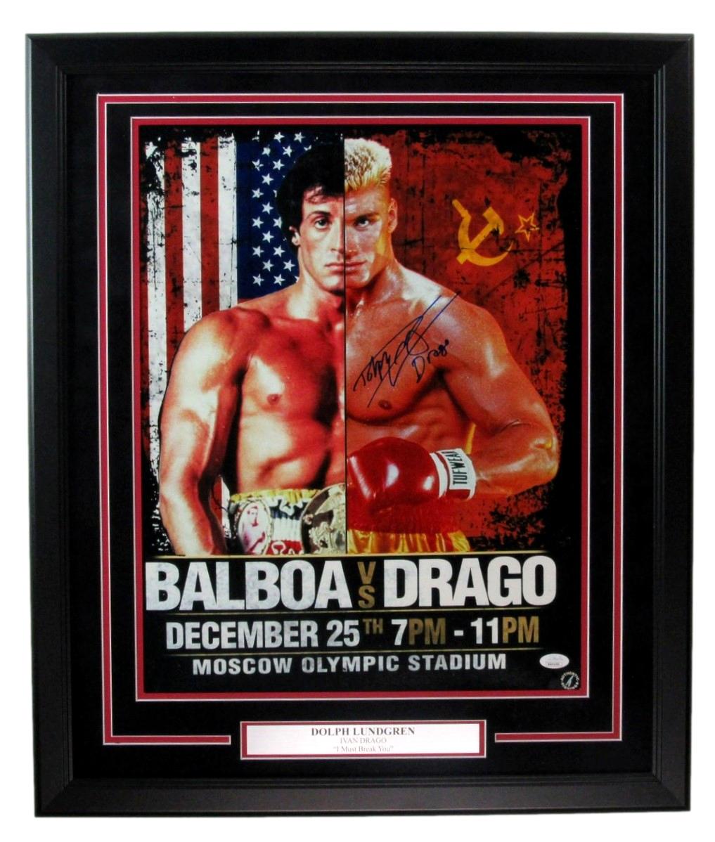 Dolph Lundgren Signed/Inscribed 16x20 Photo "Rocky IV" Framed  JSA 186395
