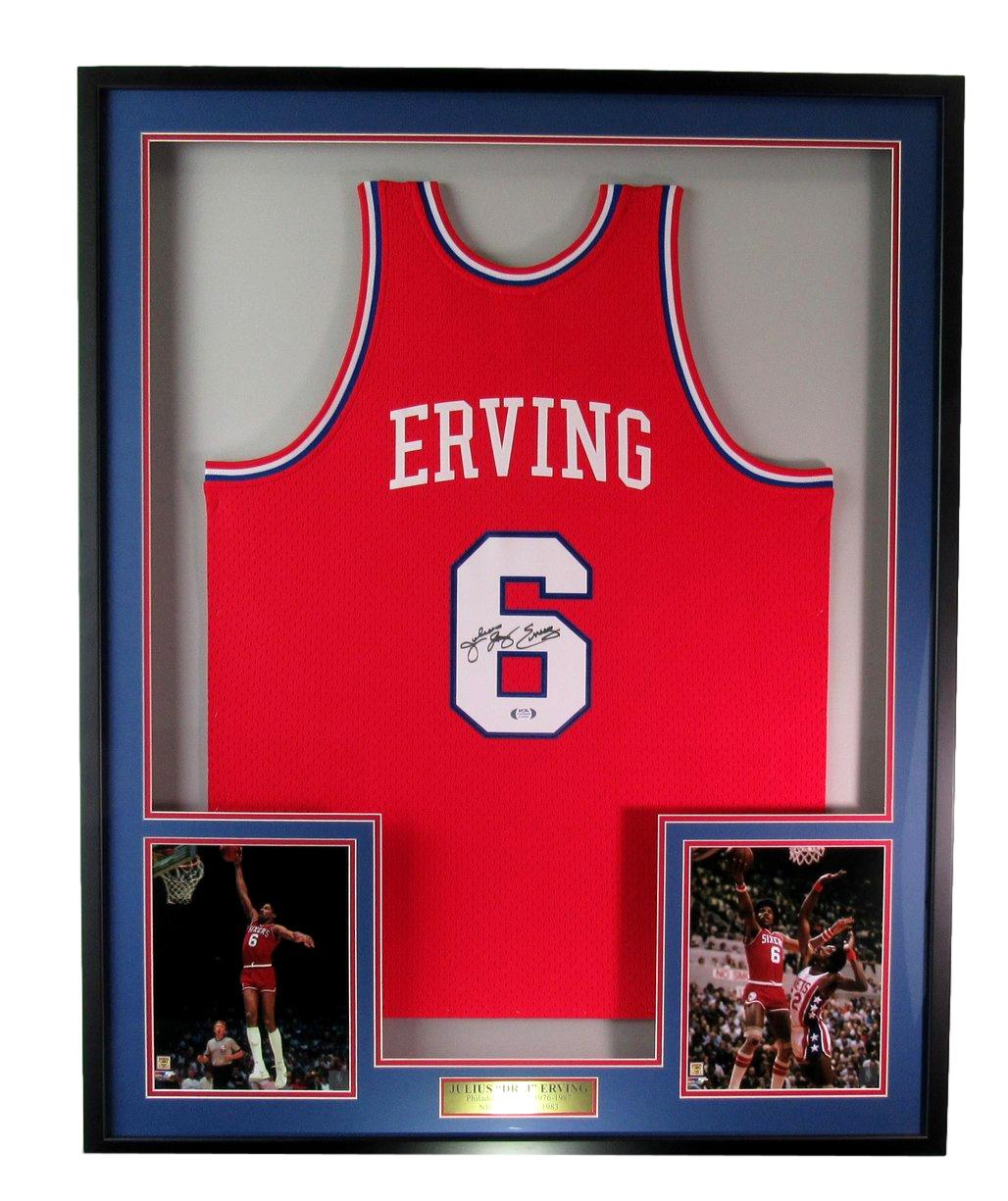 Julius Erving HOF Signed Basketball Jersey 76ers Framed PSA/DNA 171704