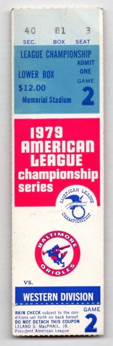 1979 Orioles Angels ALCS Game 2 Ticket Stub Eddie Murray Home Run 129027