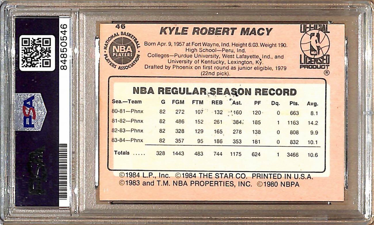 1984-85 Star Company #46 Kyle Macy Suns Signed/Auto Card PSA/DNA 178974