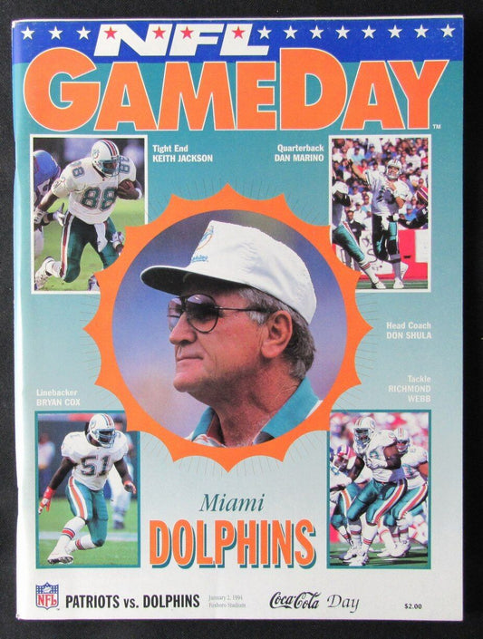 1994 New England Patriots vs. Miami Dolphins Program Don Shula 01/02