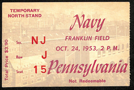 October 24, 1953 Navy vs Penn Quakers College Football Game Ticket Stub 189896