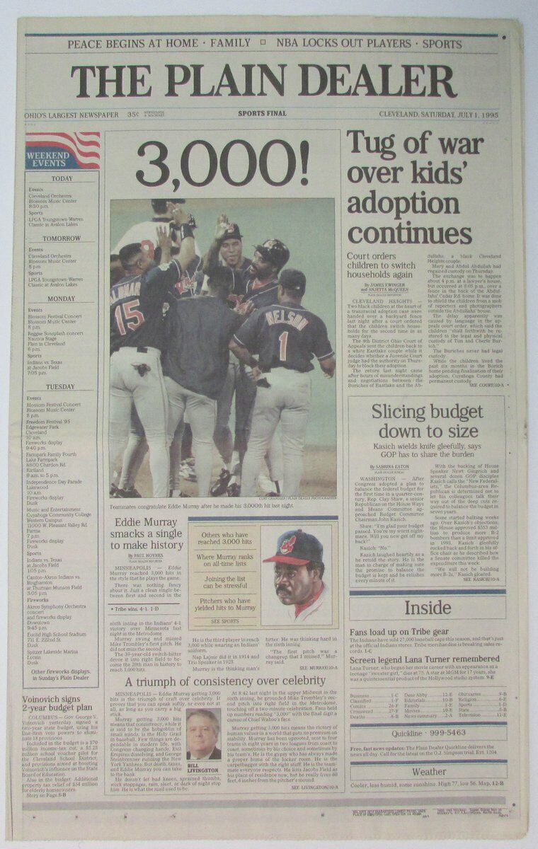 Eddie Murray Indians/Orioles 3000 Hits 1995 The Plain Dealer Newspaper 147865