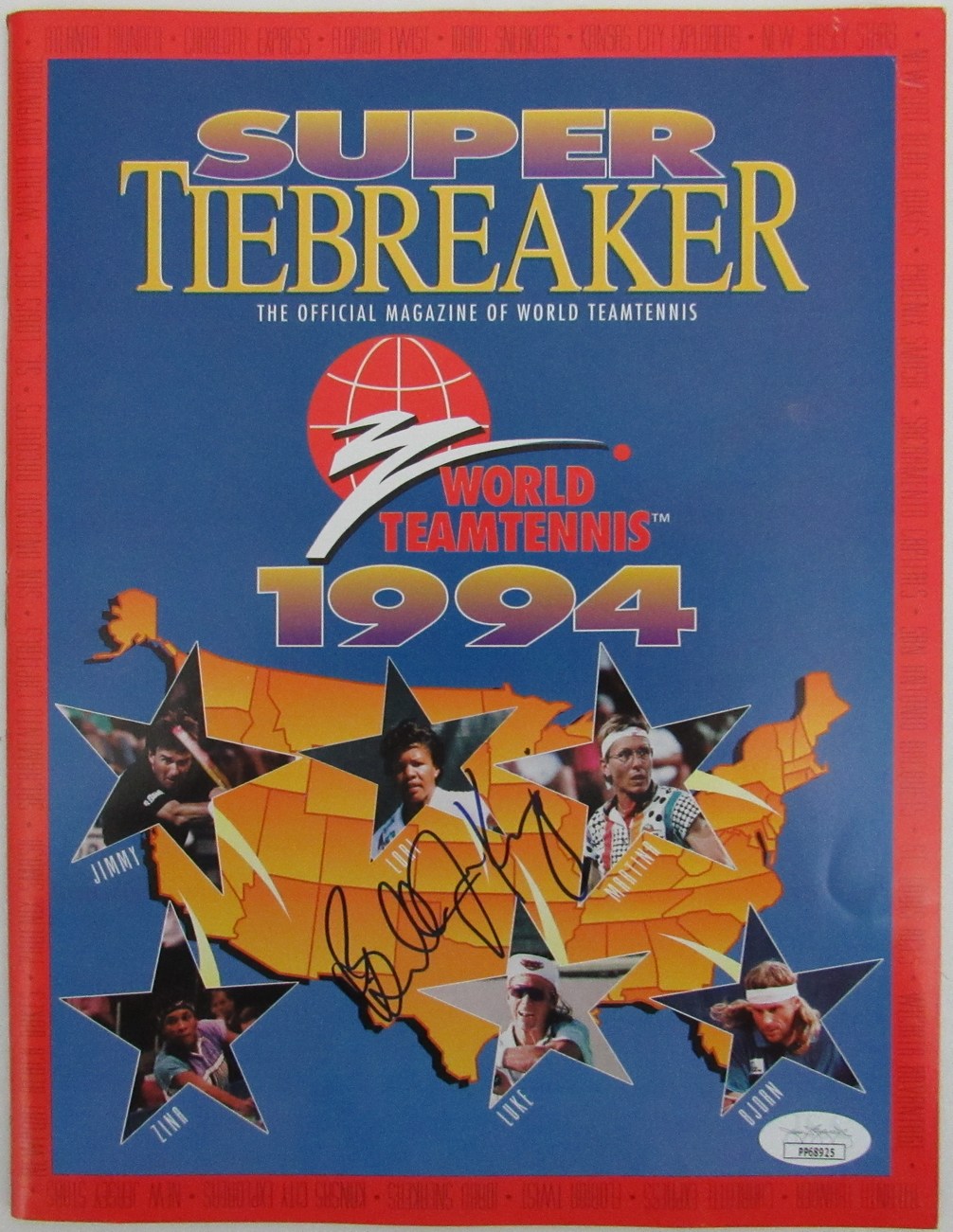 Billie Jean King Tennis Champ Signed/Auto 1994 Tiebreaker Magazine JSA 160621