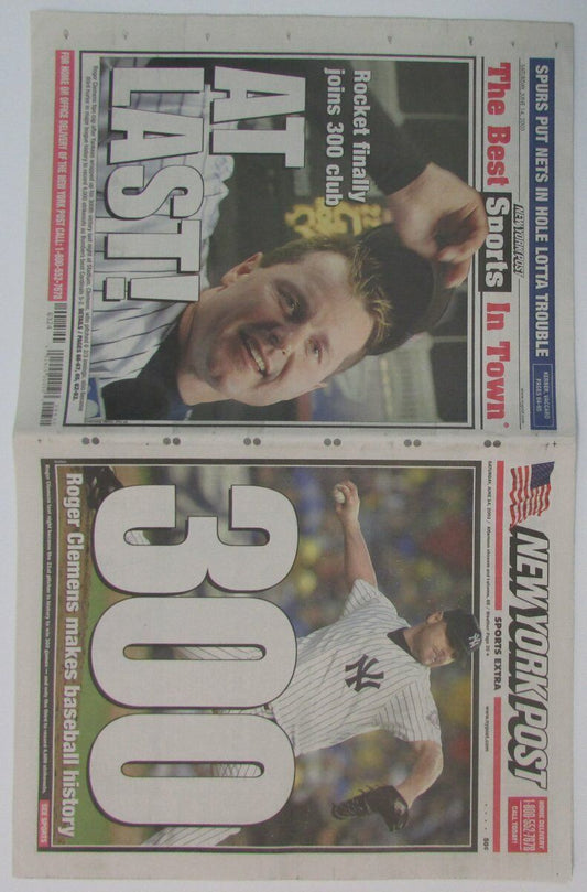 Roger Clemens Yankees/Red Sox 300 Wins 2003 New York Post Newspaper 147885