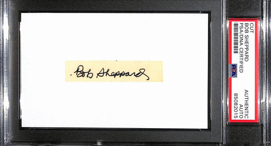 Bob Sheppard Autographed 3x5 Cut Index Card PA Announcer Yankees PSA/DNA 184804