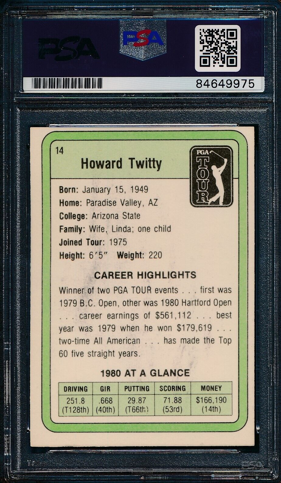 1981 DONRUSS PGA Howard Twitty #14 Authentic Card Signed PSA/DNA 176012