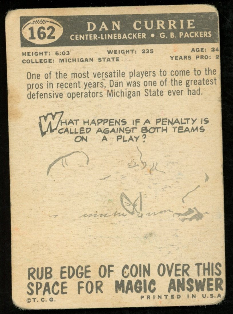 1959 TOPPS Football Card #162 Signed/Auto Dan Currie Green Bay Packers