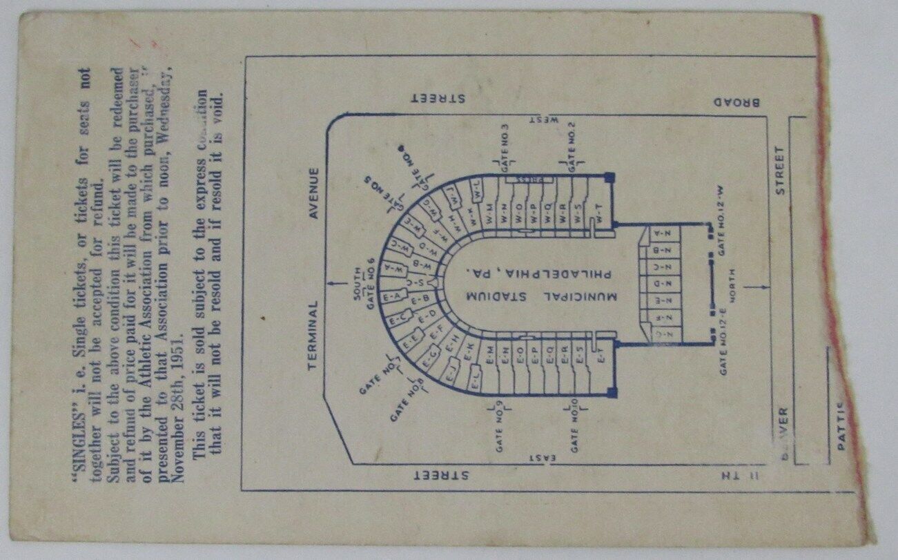 Vintage 1951 Army vs. Navy College Football Game Ticket Stub