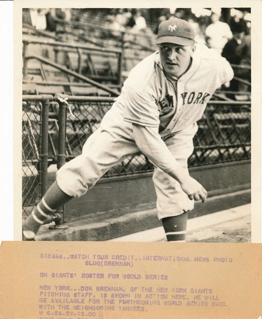 Don Brennan 6x8 B/W 1937 Press Wire Photo New York Giants