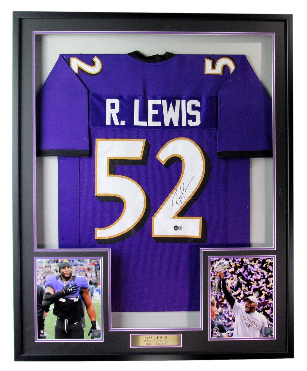 Ray Lewis Autographed Framed Baltimore Ravens Jersey Beckett 186115