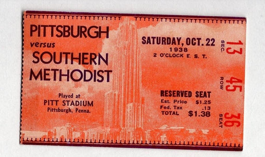 Oct. 22 1938 Pittsburgh vs. SMU College Football Ticket Stub 129647