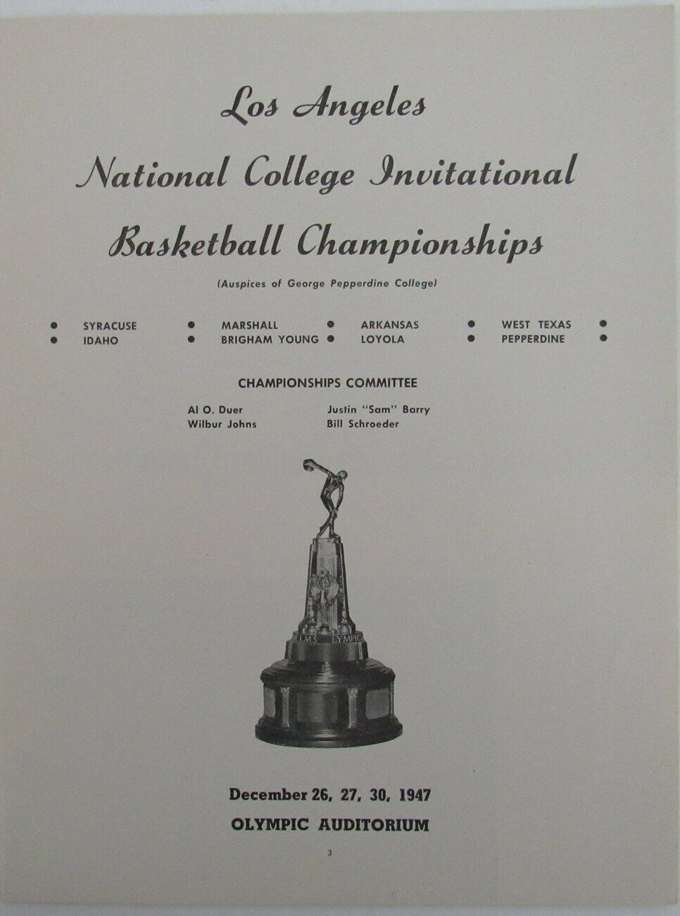 1947 LA National College Basketball Championships Program 156525