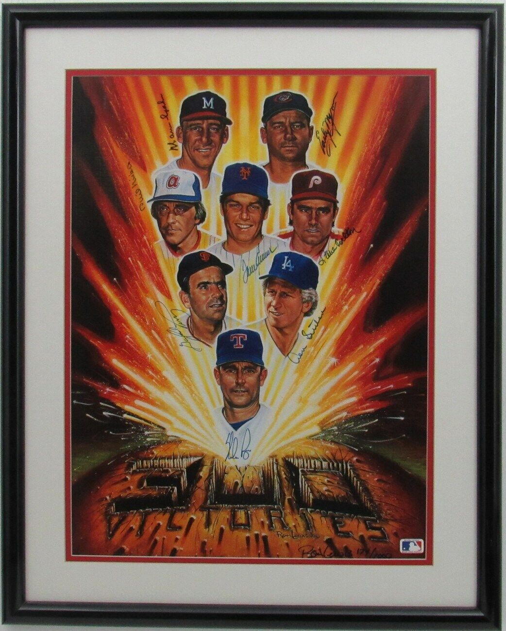 300 Win Pitchers (8) HOFers Signed/Auto 18x24 Lithograph Print Framed JSA 156740