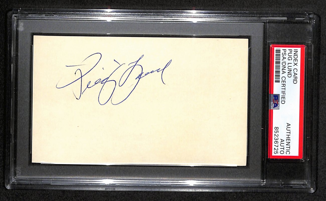 Pug Lund CFB HOF Signed/Auto 3x5 Index Card Minnesota PSA/DNA 189015