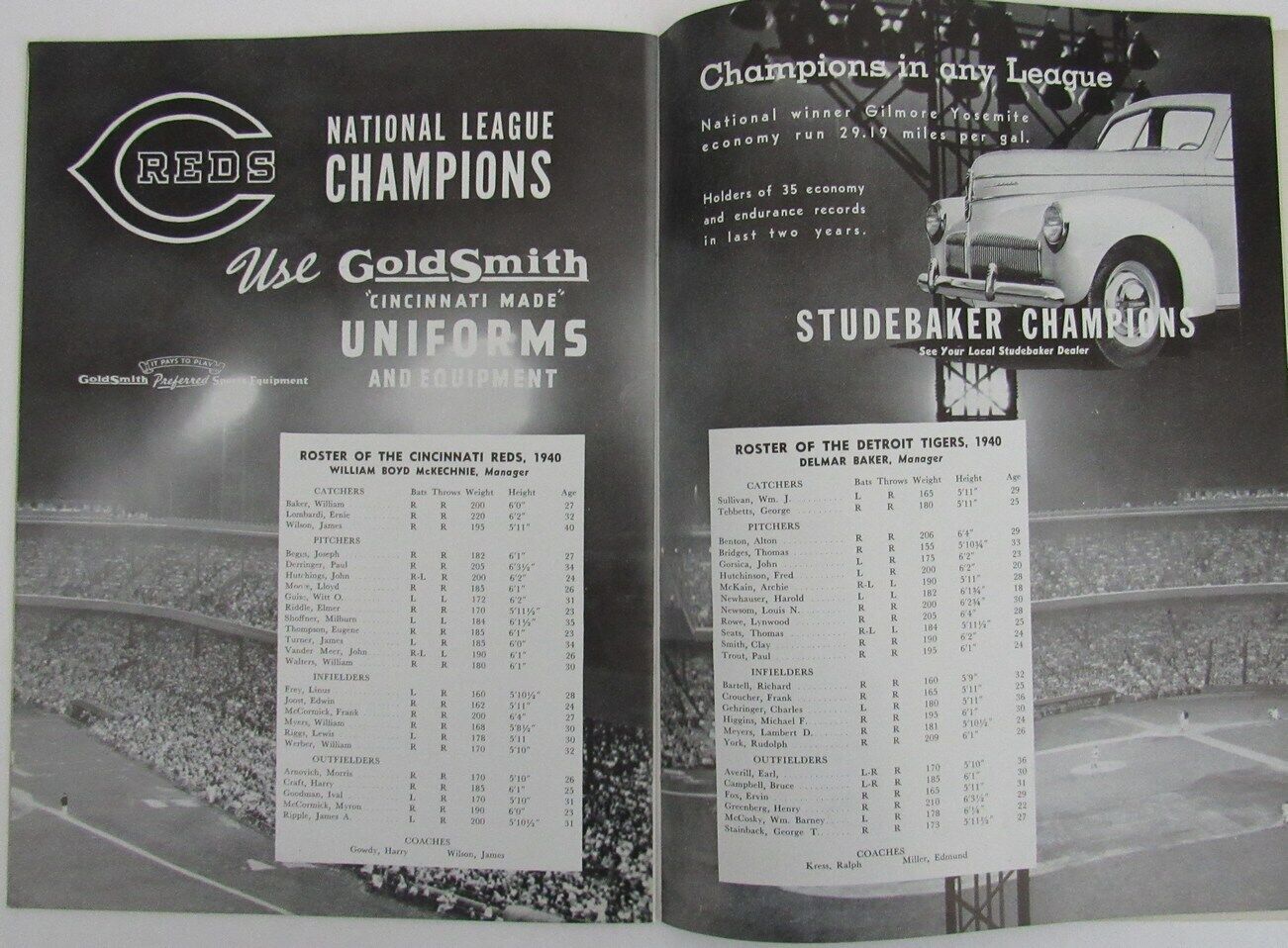 1940 World Series Program Cincinnati Reds vs. Detroit Tigers 156080