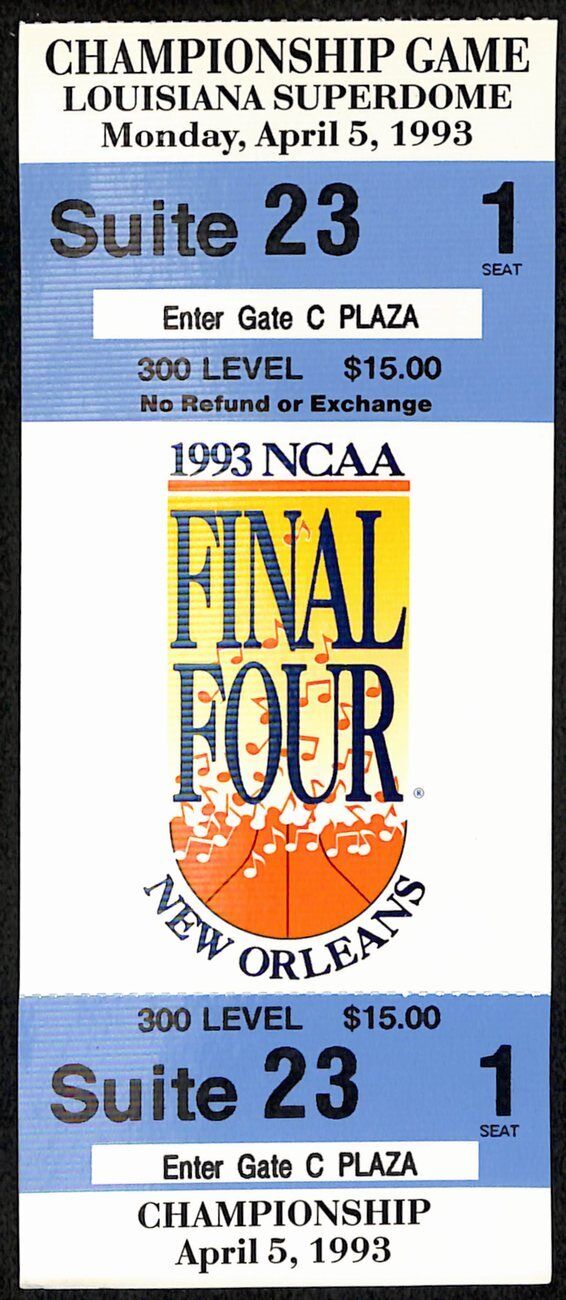 1993 NCAA Final Four 4 Webber Timeout UNC Michigan Fab 5 Full Ticket MINT 181658