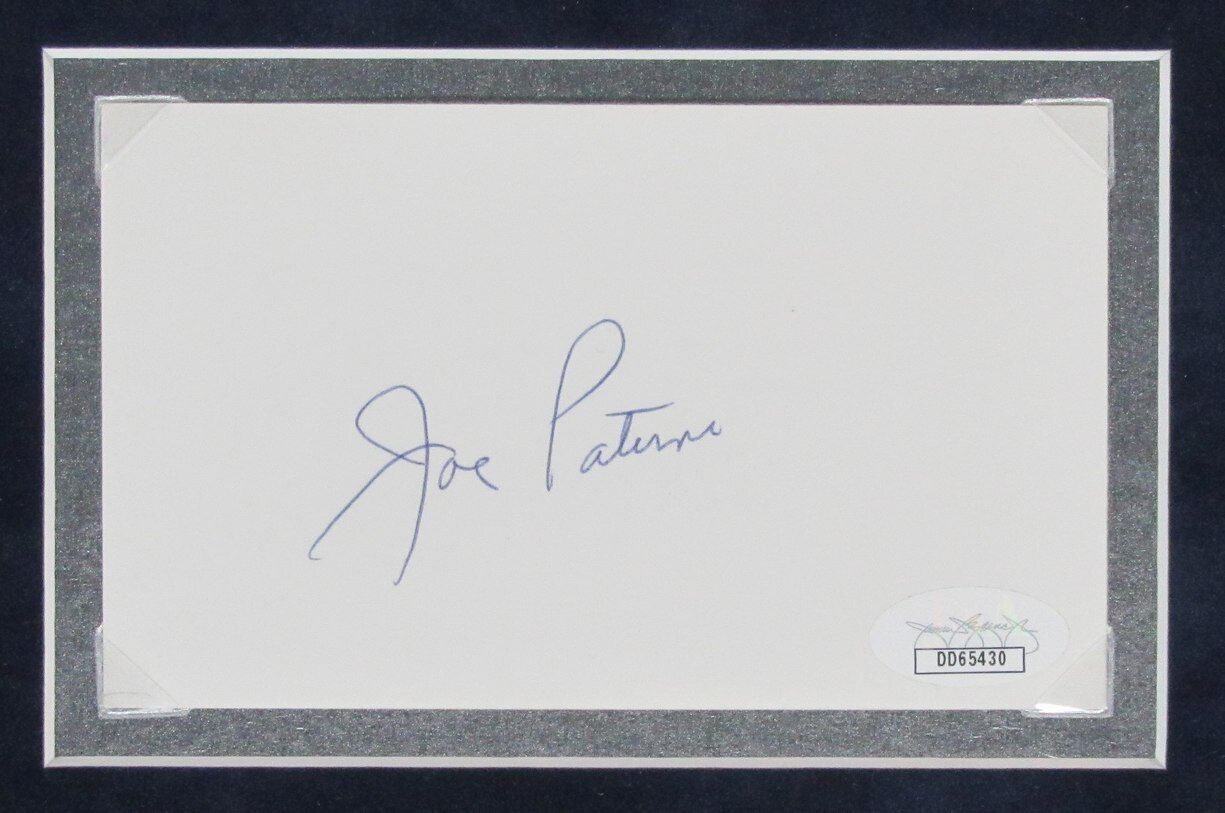 Joe Paterno Autographed Cut Card with Photo Collage Penn State Framed JSA 177224