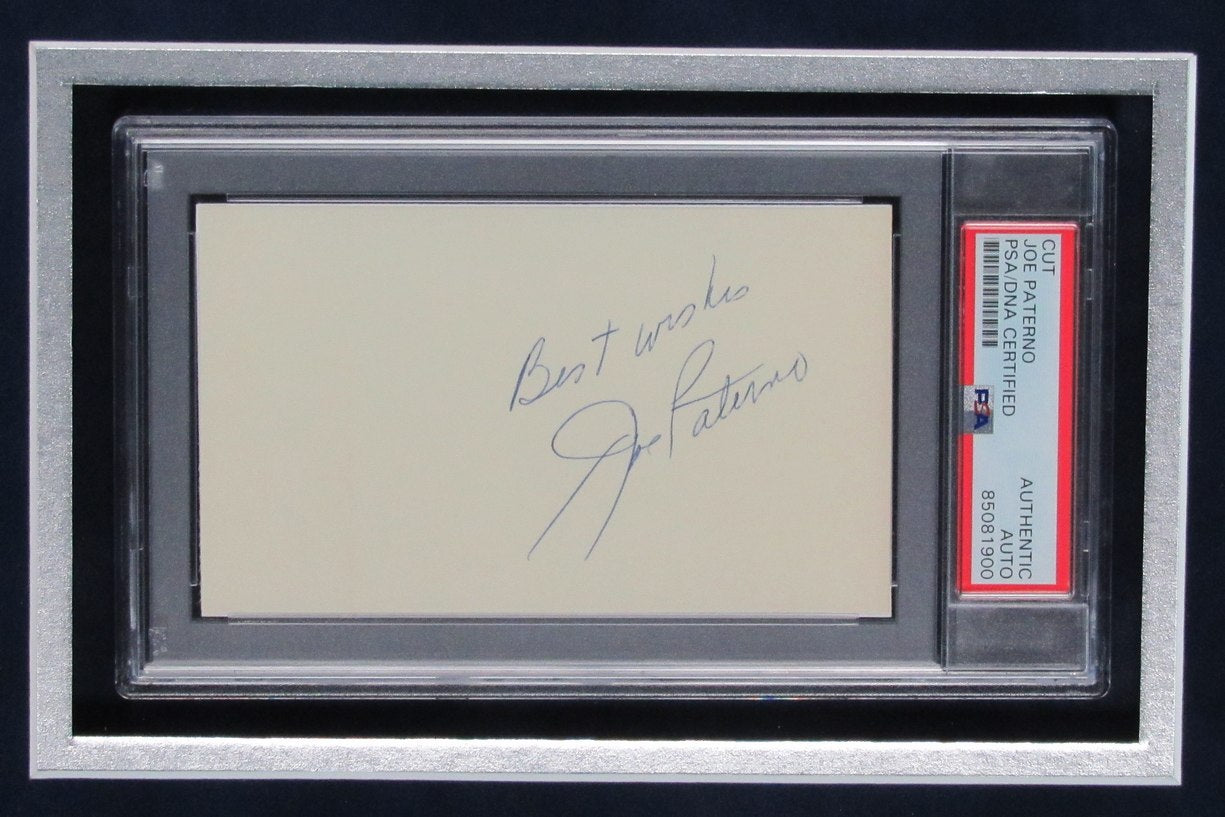 Joe Paterno Signed/Inscribed Cut Card w/ Photo Penn State Framed PSA/DNA 187183