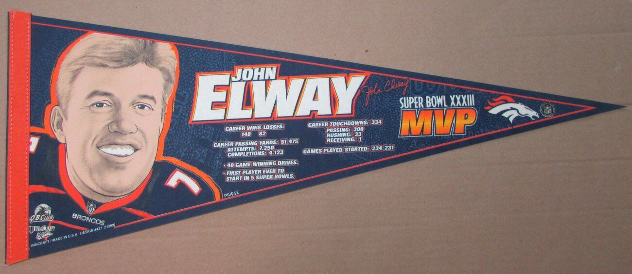 John Elway Denver Broncos 12X30 inch QB Club Pennant SB XXXIII MVP 155524