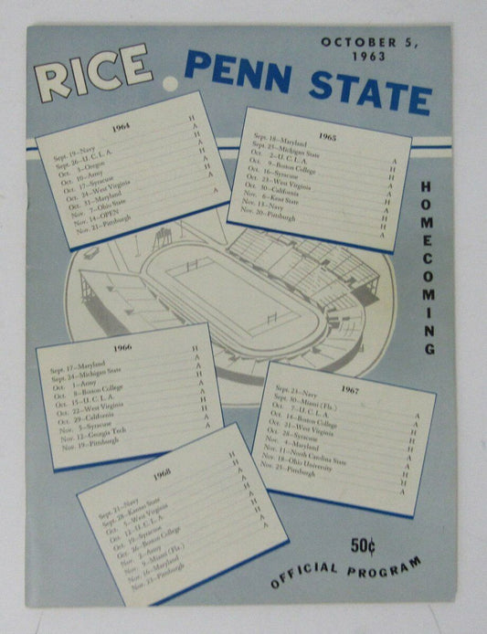 1963 Rice vs. Penn State Nittany Lions Football Program 141681