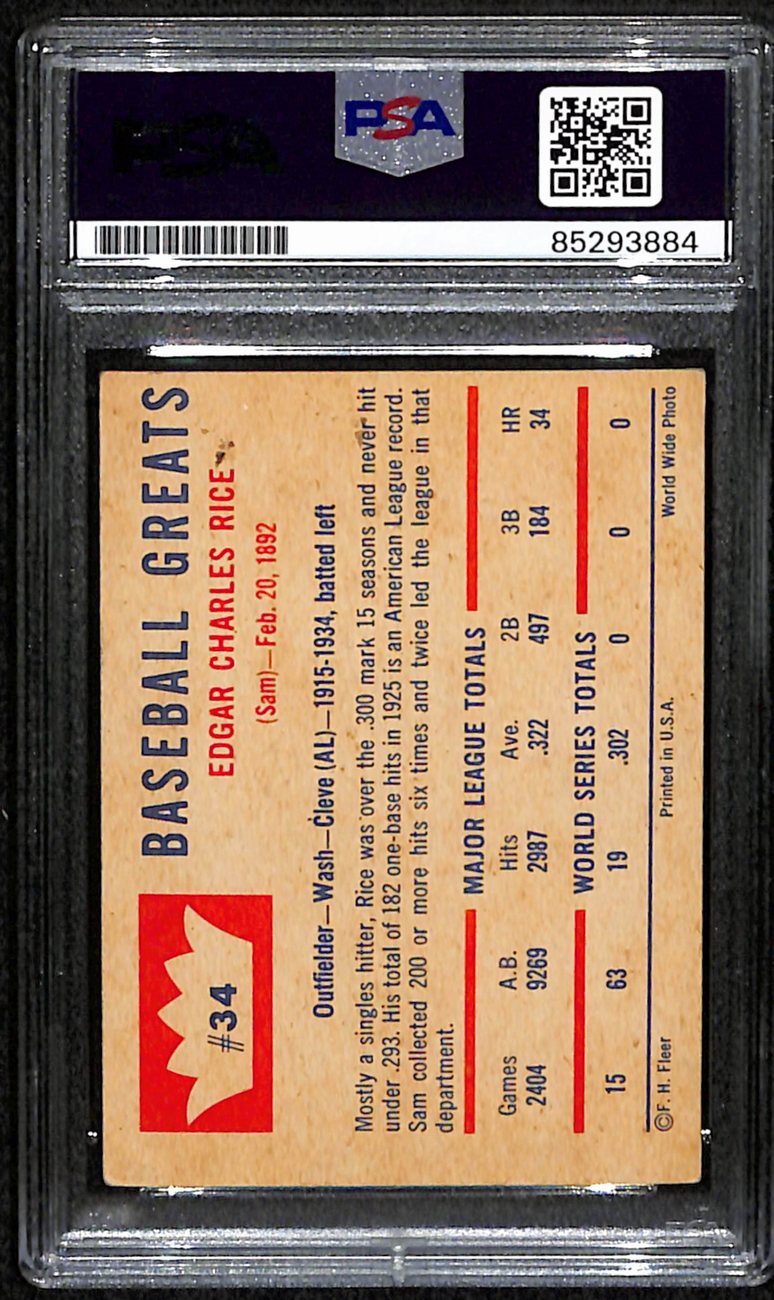 Sam Rice HOF Signed/Autographed 1960 Fleer Card #34 Nationals PSA/DNA 190891