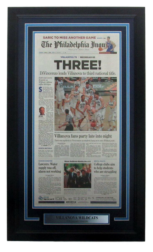 The Philadelphia Inquirer Villanova 3 Time Natl Champs Framed Newspaper 148203