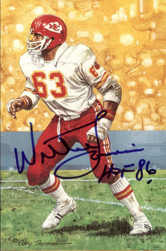 Willie Lanier HOF Chiefs Signed/Inscr Goal Line Art GLAC Postcard JSA 167170